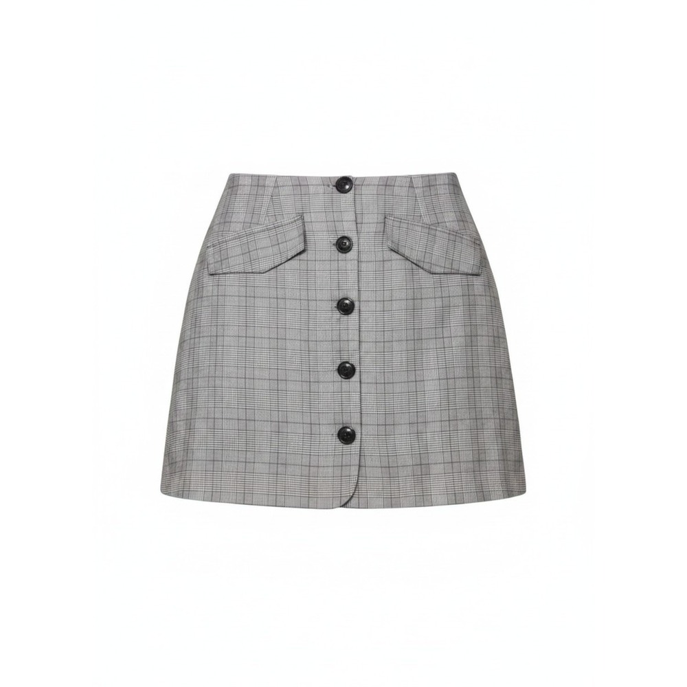 The Fifth Label Gray Plaid Button Front‎ Mini Skirt High Waisted Glen Check Sz 4